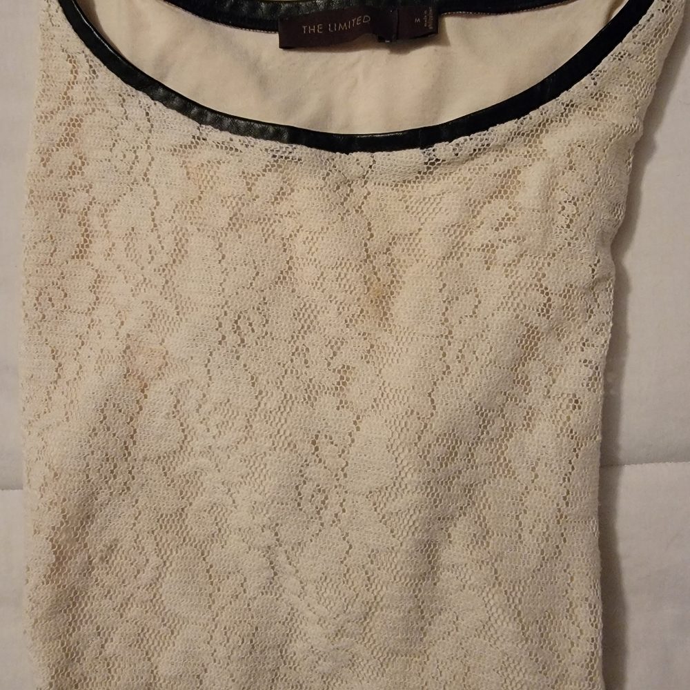 Express lace blouse with leather trim